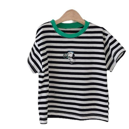 Casual Short Sleeves New Children's T-shirt, Unisex Baby Cartoon Striped Top
