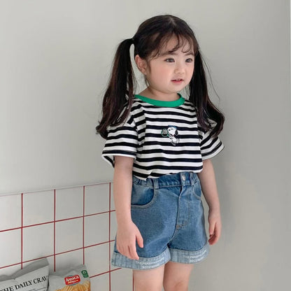 Casual Short Sleeves New Children's T-shirt, Unisex Baby Cartoon Striped Top