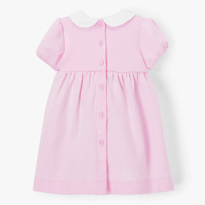 European and American Style Girls' Dress: Knitted Short Sleeve Dress with Turn-down Peter Pan Collar
