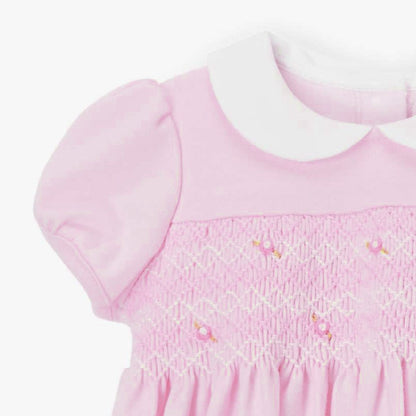 European and American Style Girls' Dress: Knitted Short Sleeve Dress with Turn-down Peter Pan Collar