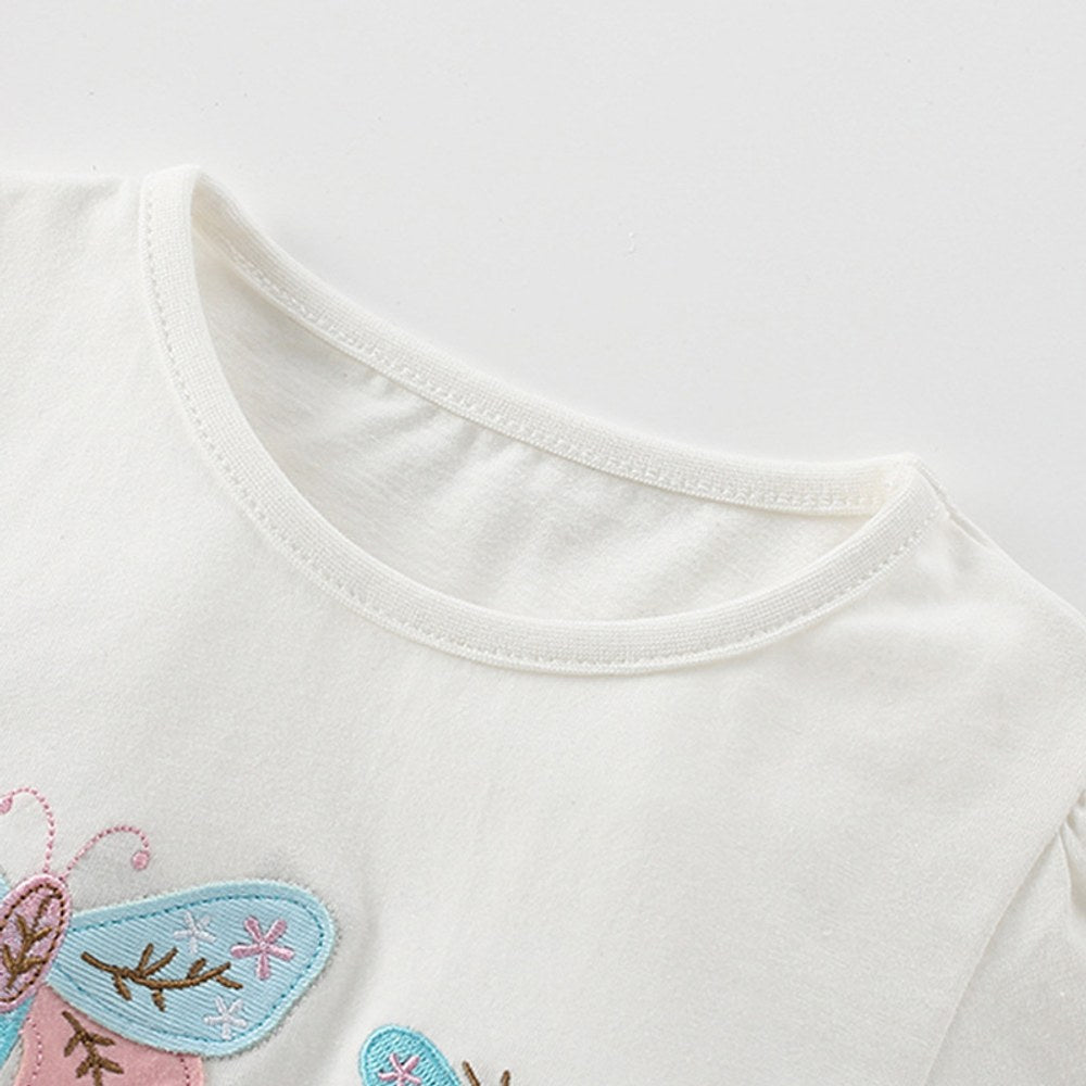 Baby Kids Insects Butterfly and Bee Pattern T-shirt and Pink Floral Shorts 2-Piece Clothing Set for Girls