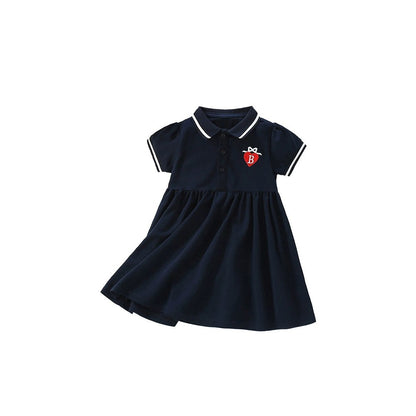 Heart Logo Embroidered Short Sleeves Polo Dress for Stylish Girls