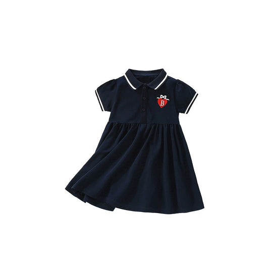 Heart Logo Embroidered Short Sleeves Polo Dress for Stylish Girls