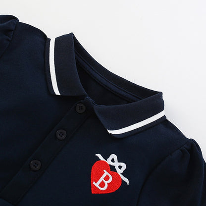 Heart Logo Embroidered Short Sleeves Polo Dress for Stylish Girls