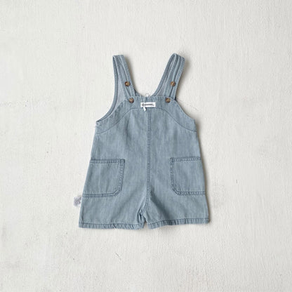 Baby Unisex Simple Sleeveless Solid Color Denim Overalls