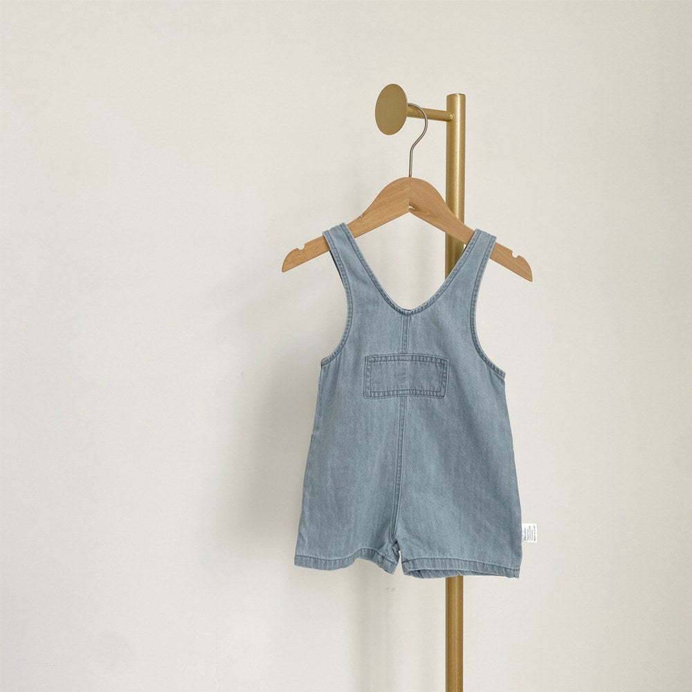 Baby Unisex Simple Sleeveless Solid Color Denim Overalls