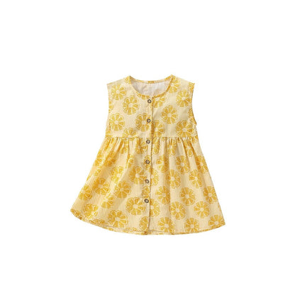 Floral and Striped Pattern Sleeveless Dress for Stylish Girls