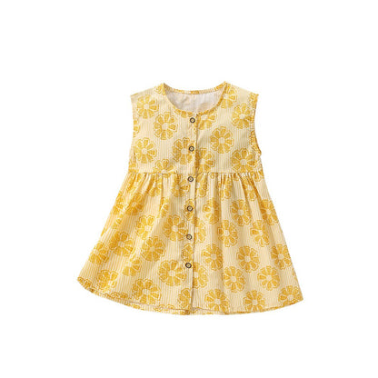 Floral and Striped Pattern Sleeveless Dress for Stylish Girls