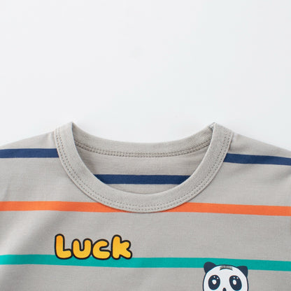 Boys' Animals Cartoon and Striped Pattern T-shirt in European and American Style