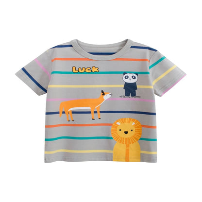 Boys' Animals Cartoon and Striped Pattern T-shirt in European and American Style
