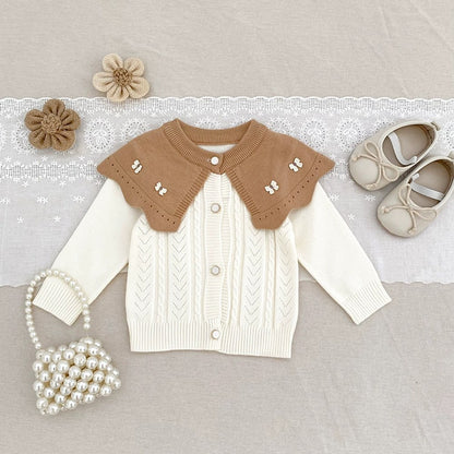 Baby Girls Comfortable Butterfly Decorated Knitted Jacquard Long Sleeves Cardigan