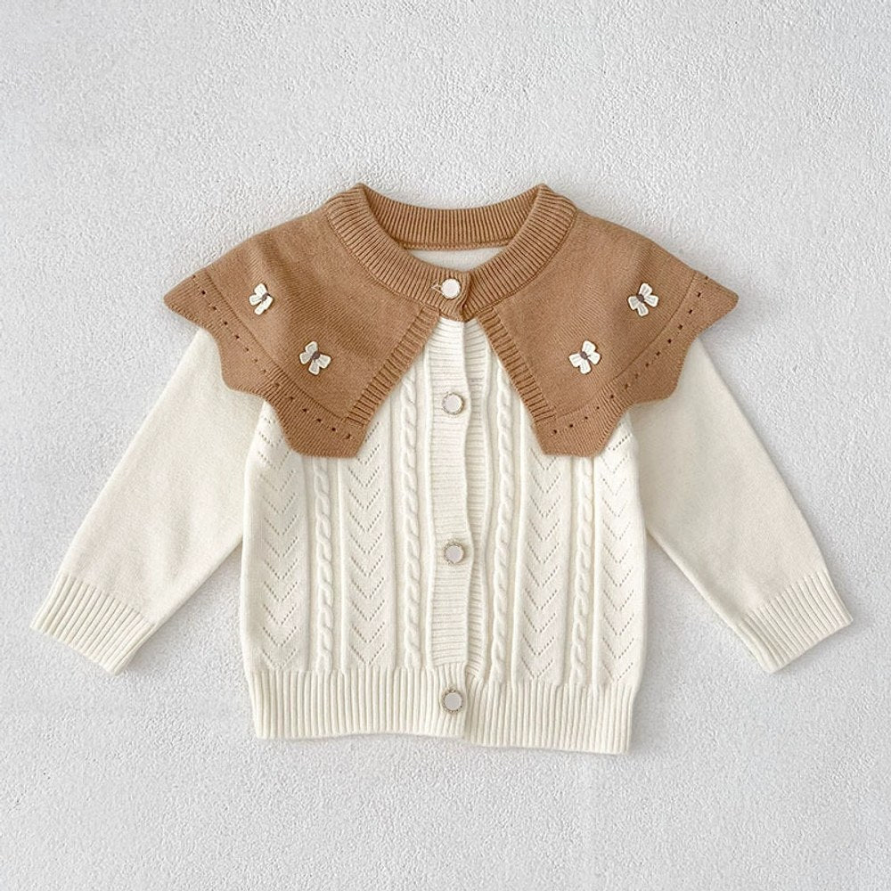 Baby Girls Comfortable Butterfly Decorated Knitted Jacquard Long Sleeves Cardigan