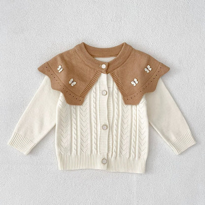 Baby Girls Comfortable Butterfly Decorated Knitted Jacquard Long Sleeves Cardigan