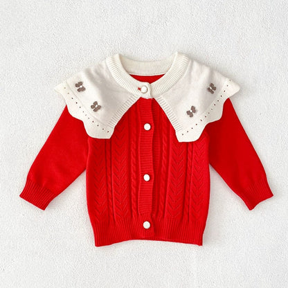 Baby Girls Comfortable Butterfly Decorated Knitted Jacquard Long Sleeves Cardigan