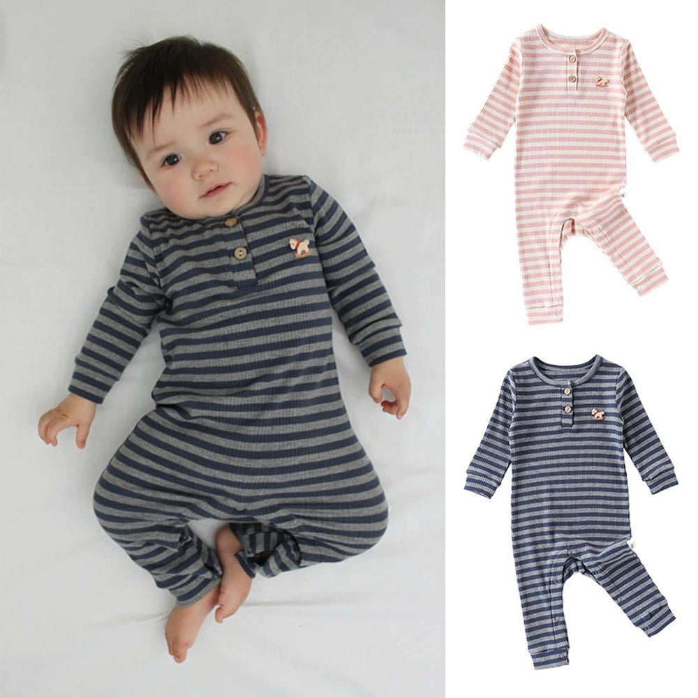 Baby Unisex Long Sleeves Casual Striped Pattern Rompers