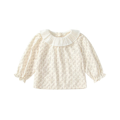 Baby Kids Girls Floral Pattern Long Sleeves Top with Collar