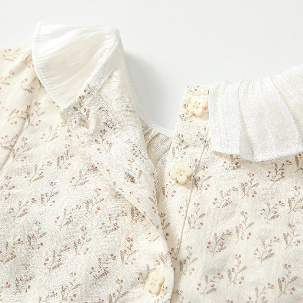 Baby Kids Girls Floral Pattern Long Sleeves Top with Collar