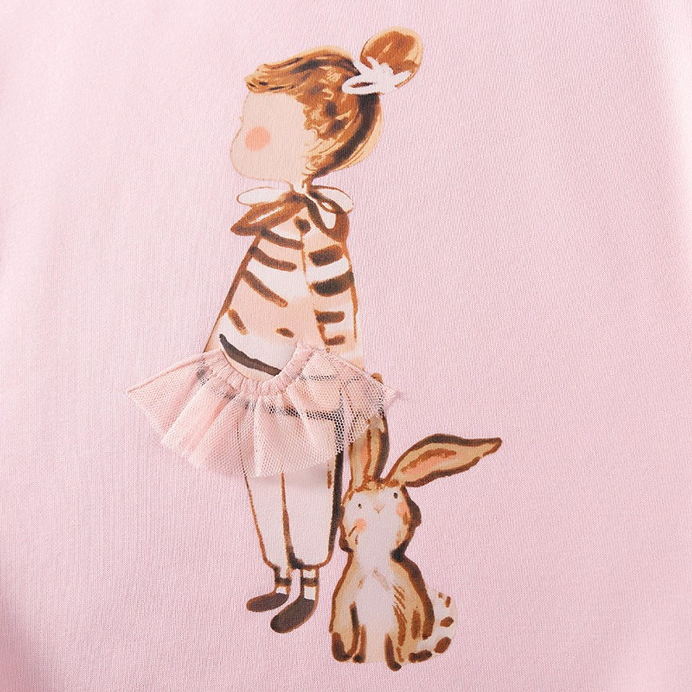 Girls Cartoon Pattern Long Sleeves Pullover and Striped Pants 2-piece Clothing Set