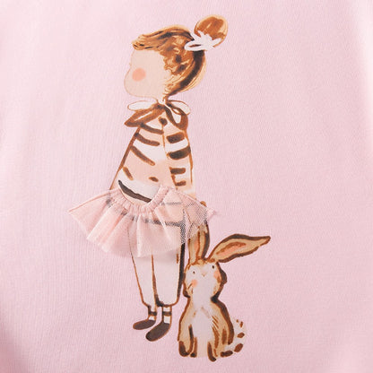 Girls Cartoon Pattern Long Sleeves Pullover and Striped Pants 2-piece Clothing Set