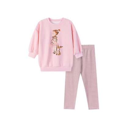 Girls Cartoon Pattern Long Sleeves Pullover and Striped Pants 2-piece Clothing Set