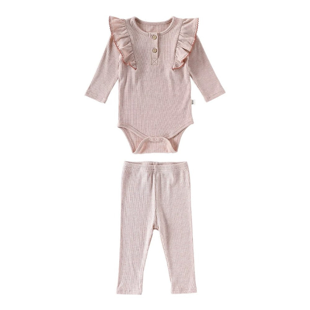 Baby Unisex Long Sleeves Casual Plain Crew Neck Bodysuit and Pants 2-piece Clothing Sets