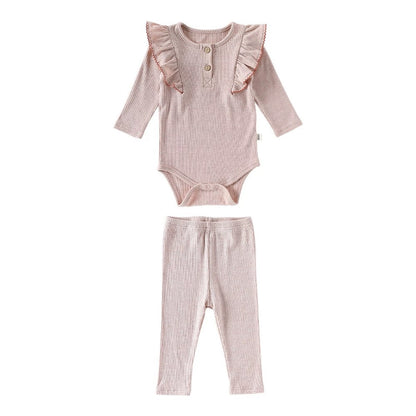 Baby Unisex Long Sleeves Casual Plain Crew Neck Bodysuit and Pants 2-piece Clothing Sets