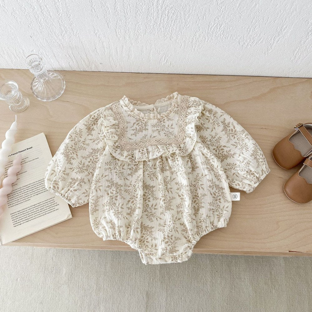 Baby Girls Long Sleeves Floral Pattern Vintage Bodysuit