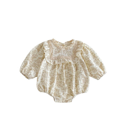 Baby Girls Long Sleeves Floral Pattern Vintage Bodysuit