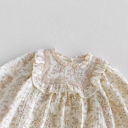 Baby Girls Long Sleeves Floral Pattern Vintage Bodysuit