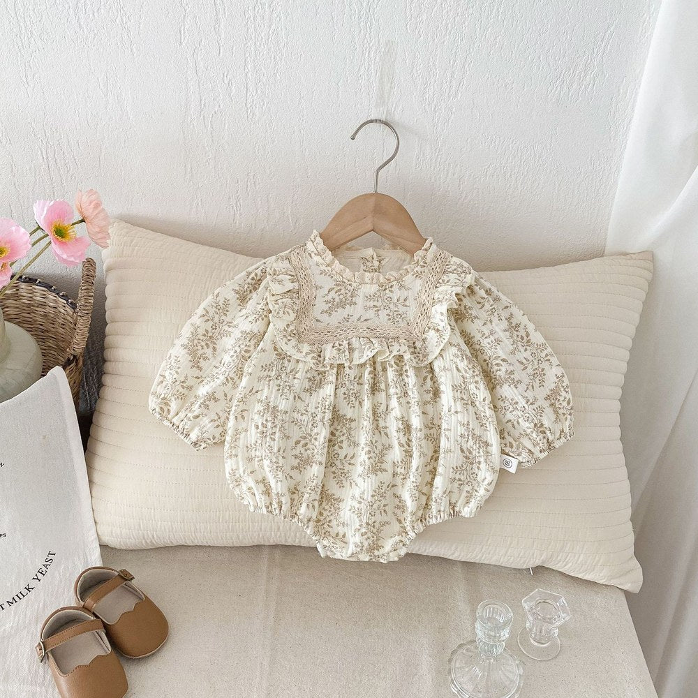 Baby Girls Long Sleeves Floral Pattern Vintage Bodysuit