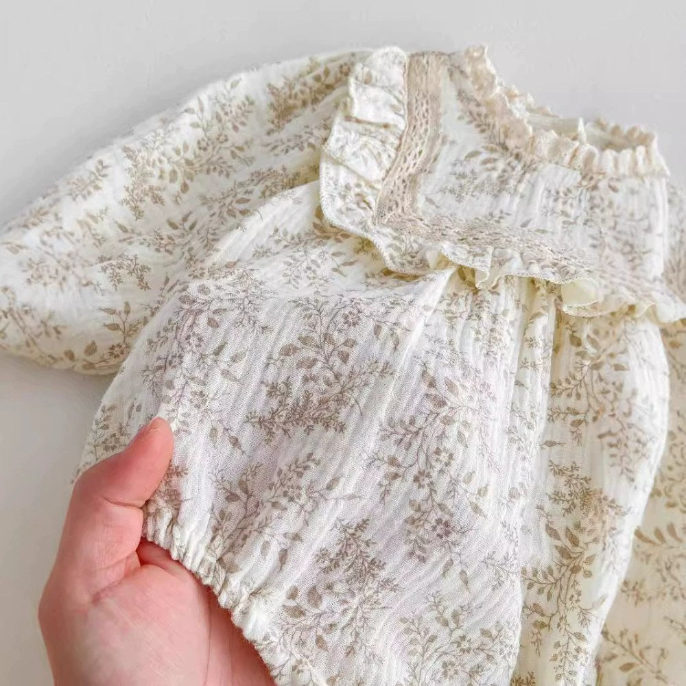 Baby Girls Long Sleeves Floral Pattern Vintage Bodysuit