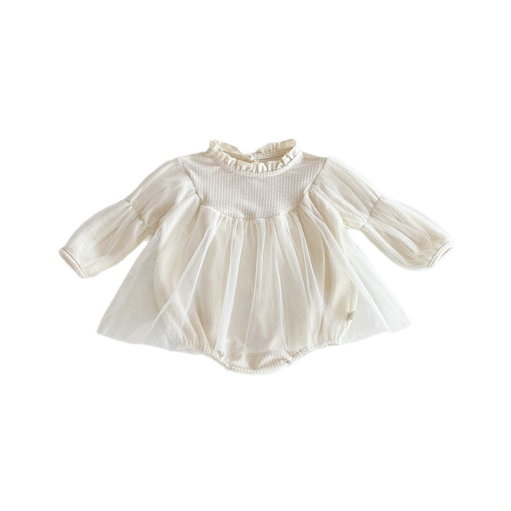 Baby Girls Long Sleeves Tulle Patchwork Solid Color Bodysuit