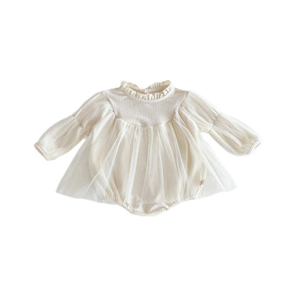 Baby Girls Long Sleeves Tulle Patchwork Solid Color Bodysuit