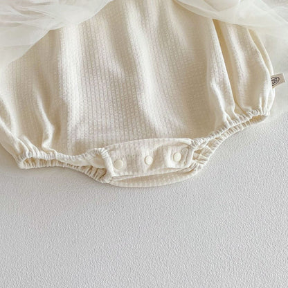 Baby Girls Long Sleeves Tulle Patchwork Solid Color Bodysuit