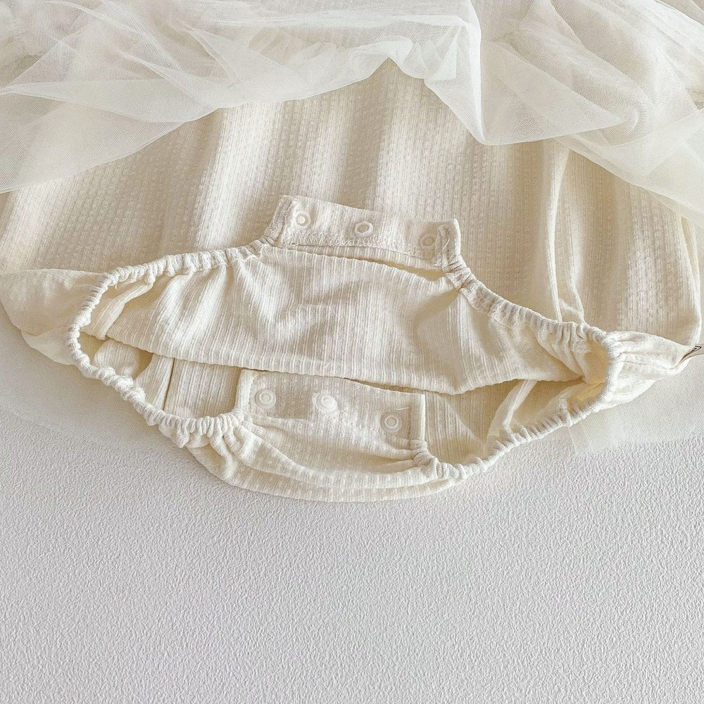 Baby Girls Long Sleeves Tulle Patchwork Solid Color Bodysuit