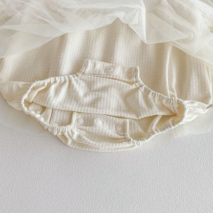 Baby Girls Long Sleeves Tulle Patchwork Solid Color Bodysuit