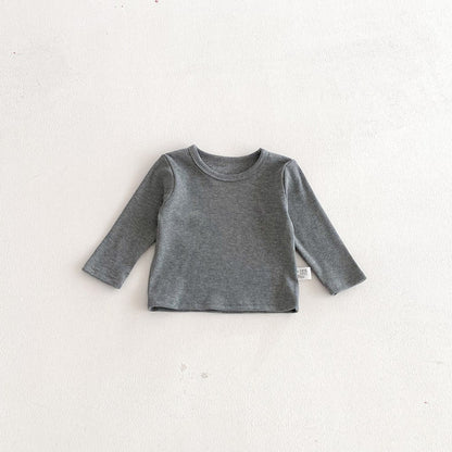 Baby Kids Unisex Long Sleeves Plain Grey Top and Leopard Sleeveless Overalls 2-piece Clothing Set