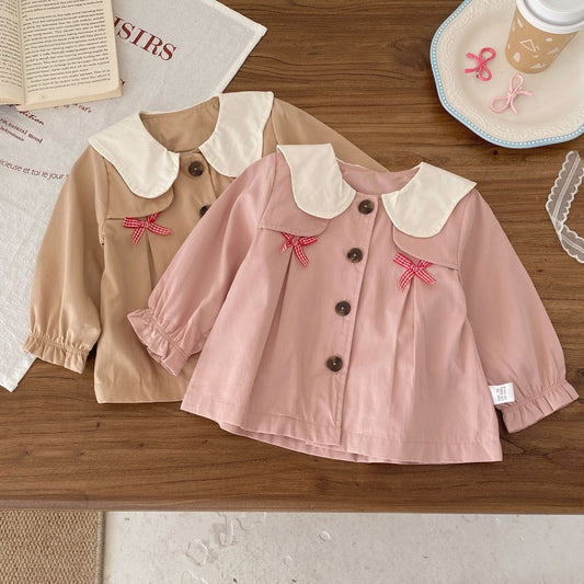 Baby Girls Long Sleeves Color Patchwork Butterfly-bows Decorated Coat