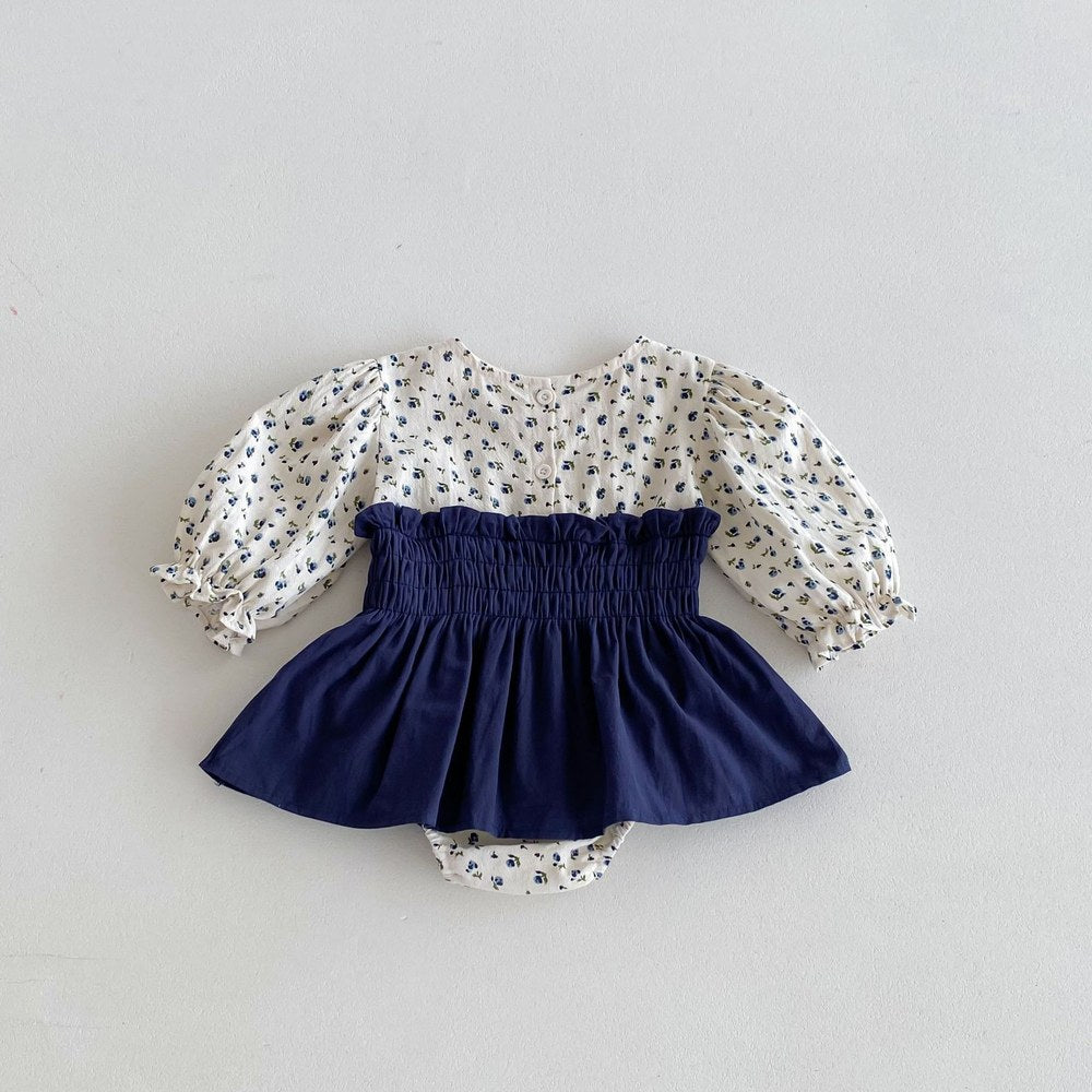 Baby Girls Long Sleeves Cute Floral Color Patchwork Bodysuit