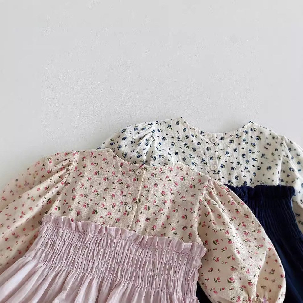 Baby Girls Long Sleeves Cute Floral Color Patchwork Bodysuit