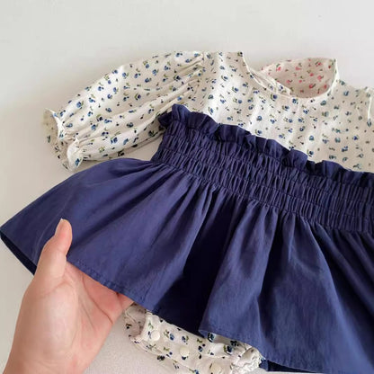Baby Girls Long Sleeves Cute Floral Color Patchwork Bodysuit