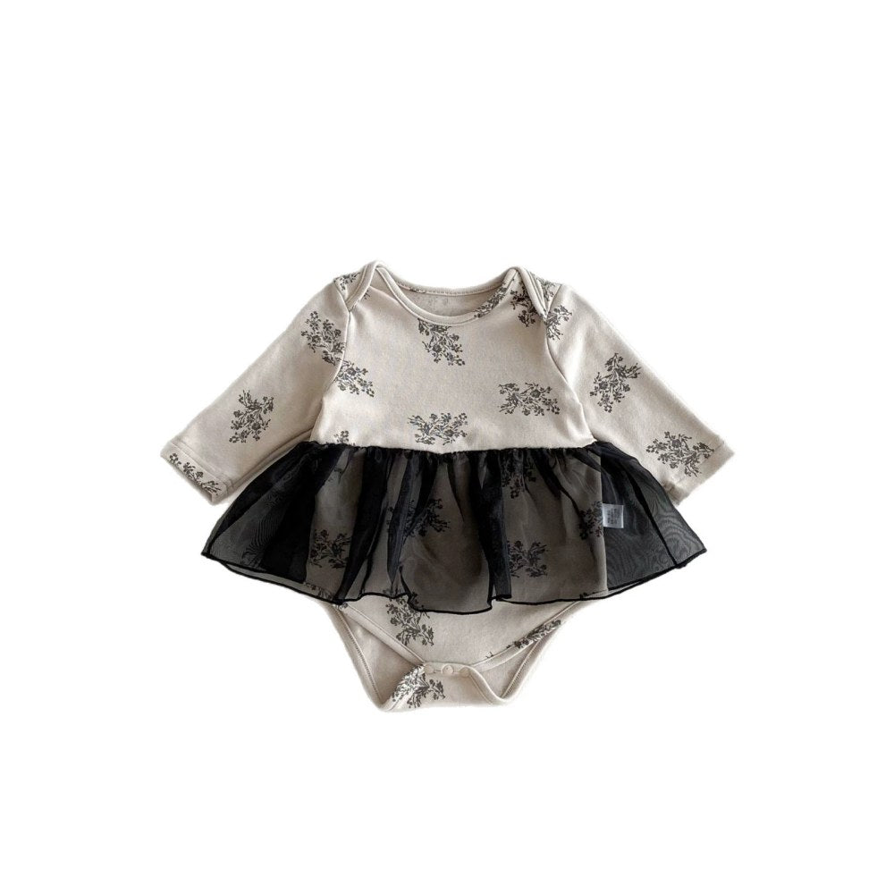 Baby Girls Long Sleeves Cute Floral Pattern Color Patchwork Bodysuit