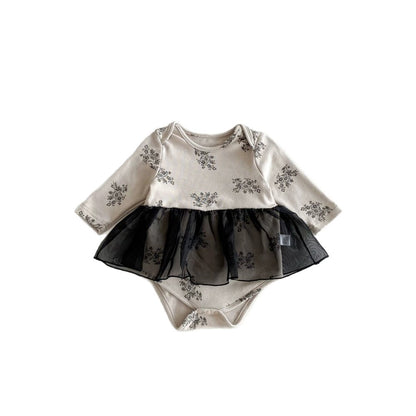 Baby Girls Long Sleeves Cute Floral Pattern Color Patchwork Bodysuit