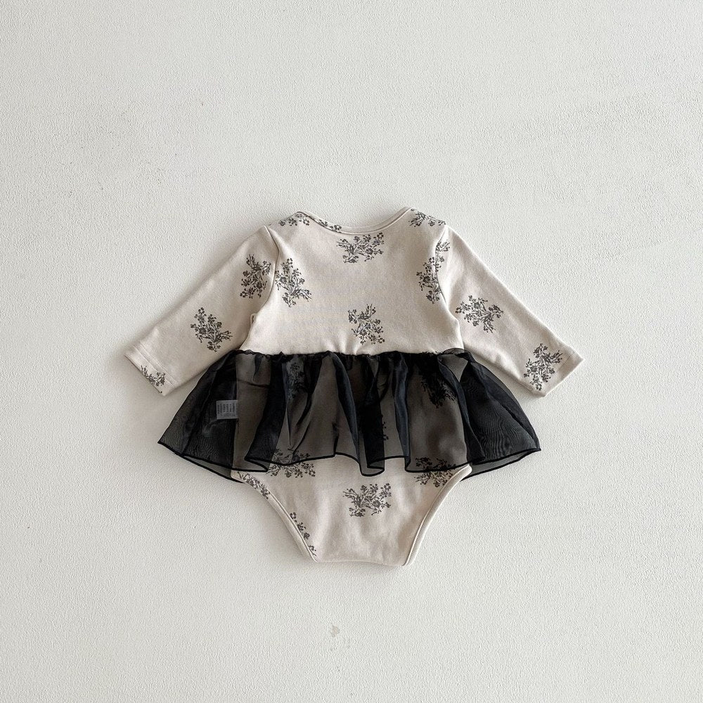 Baby Girls Long Sleeves Cute Floral Pattern Color Patchwork Bodysuit