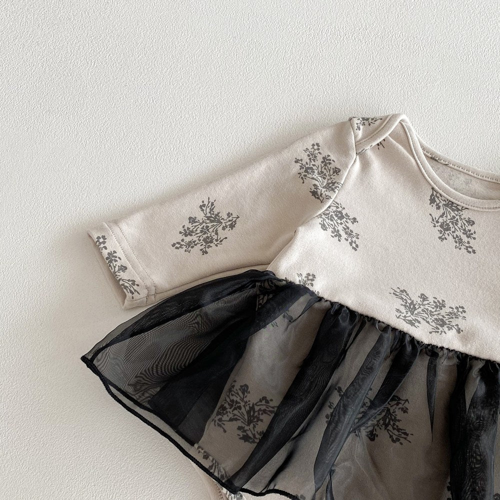 Baby Girls Long Sleeves Cute Floral Pattern Color Patchwork Bodysuit