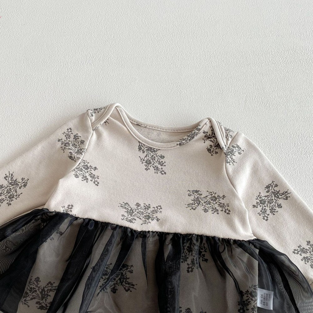 Baby Girls Long Sleeves Cute Floral Pattern Color Patchwork Bodysuit