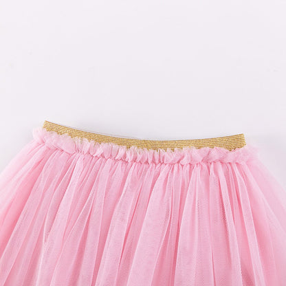 Baby Kids Girls Short Sleeves Cartoon Pattern T-shirt and Tulle Skirt 2-Piece Clothing Set