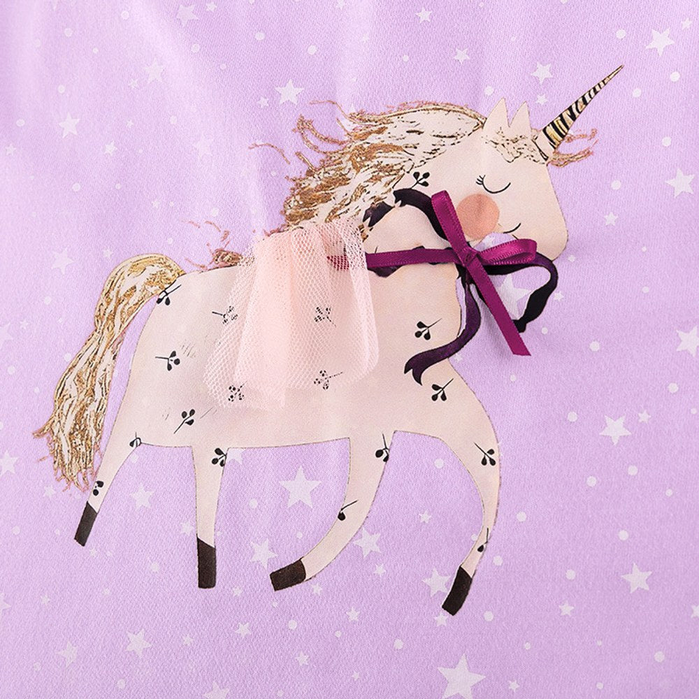 Baby Girls Cute Unicorn and Stars Pattern Short Sleeves Dress