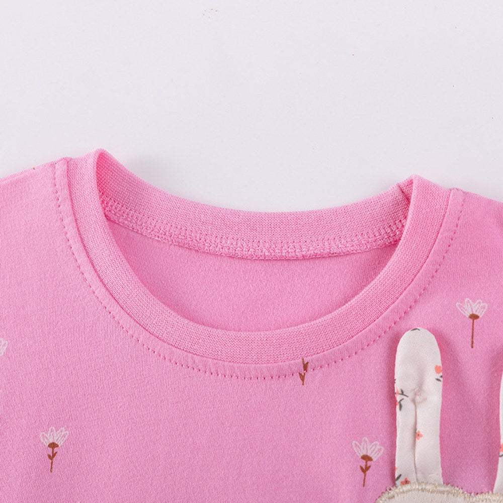 Baby Girls Cute Rabbit and Flowers Pattern Short Sleeves Dress