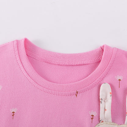 Baby Girls Cute Rabbit and Flowers Pattern Short Sleeves Dress